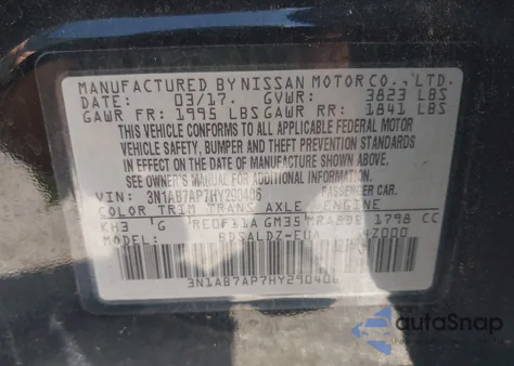 2017 Nissan Sentra Sv из США, поврежденный, VIN 3N1AB7AP7HY290406